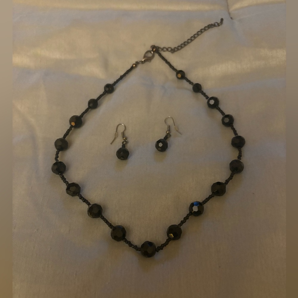 Charming Charlie Black Beaded Necklace and Earring Set